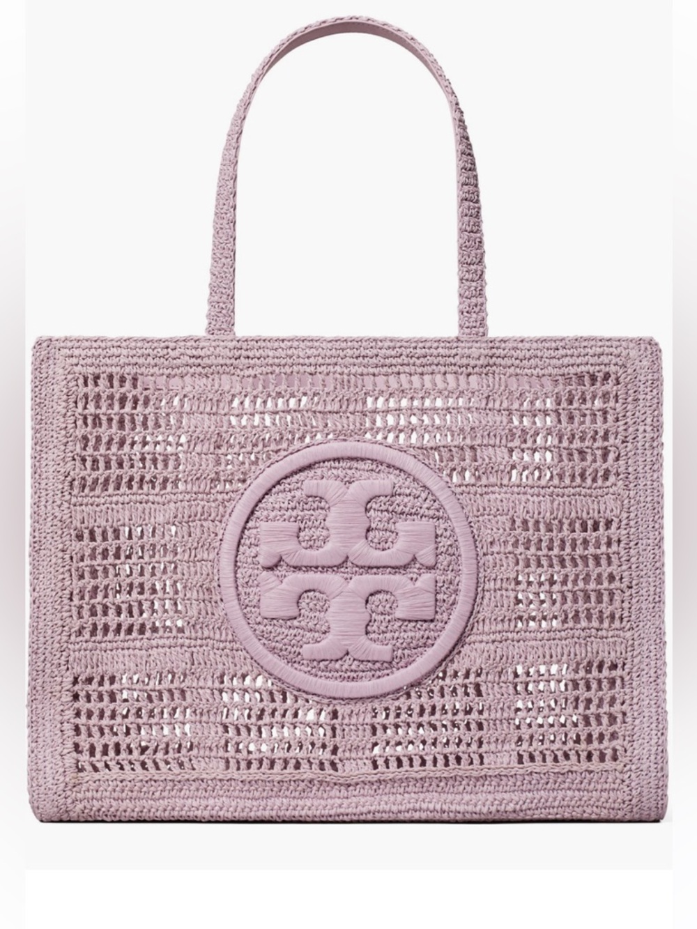 Tory Burch Ella hand crocheted Tote Logo Tote in Dusty Lilac purple large NWT